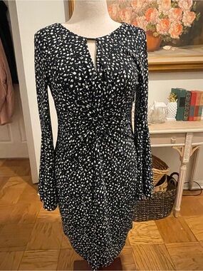 NWT Tommy Hilfiger Black White Print Ruched Sheath Dress Size 10
